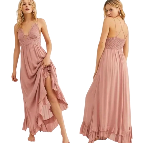 Free People Dresses & Skirts - Free People Adella Maxi Slip Rose Pink Lace Dress